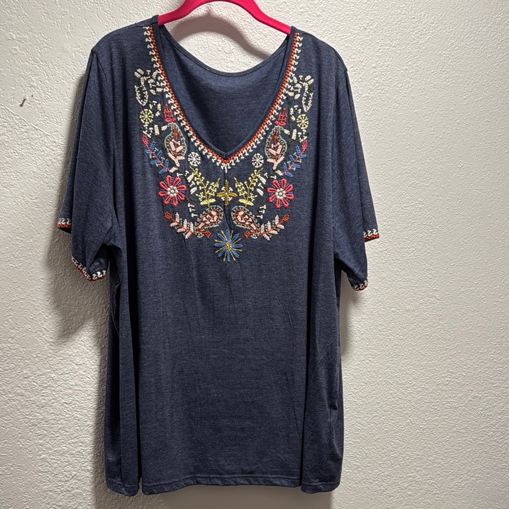 Embroidered Navy Blue Top